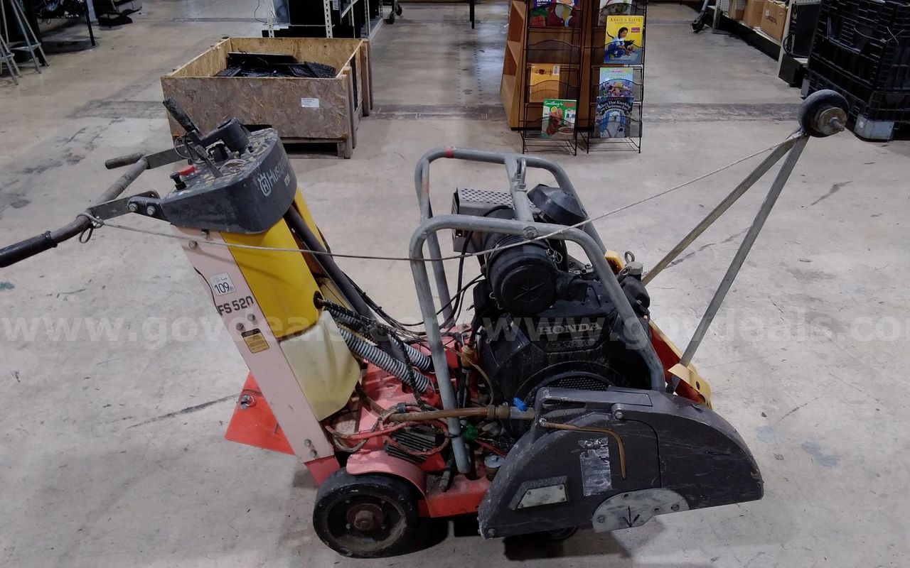 Husqvarna FS520 walk behind flat saw, powered by a Honda GX630 gasoline engine, with electric start..
