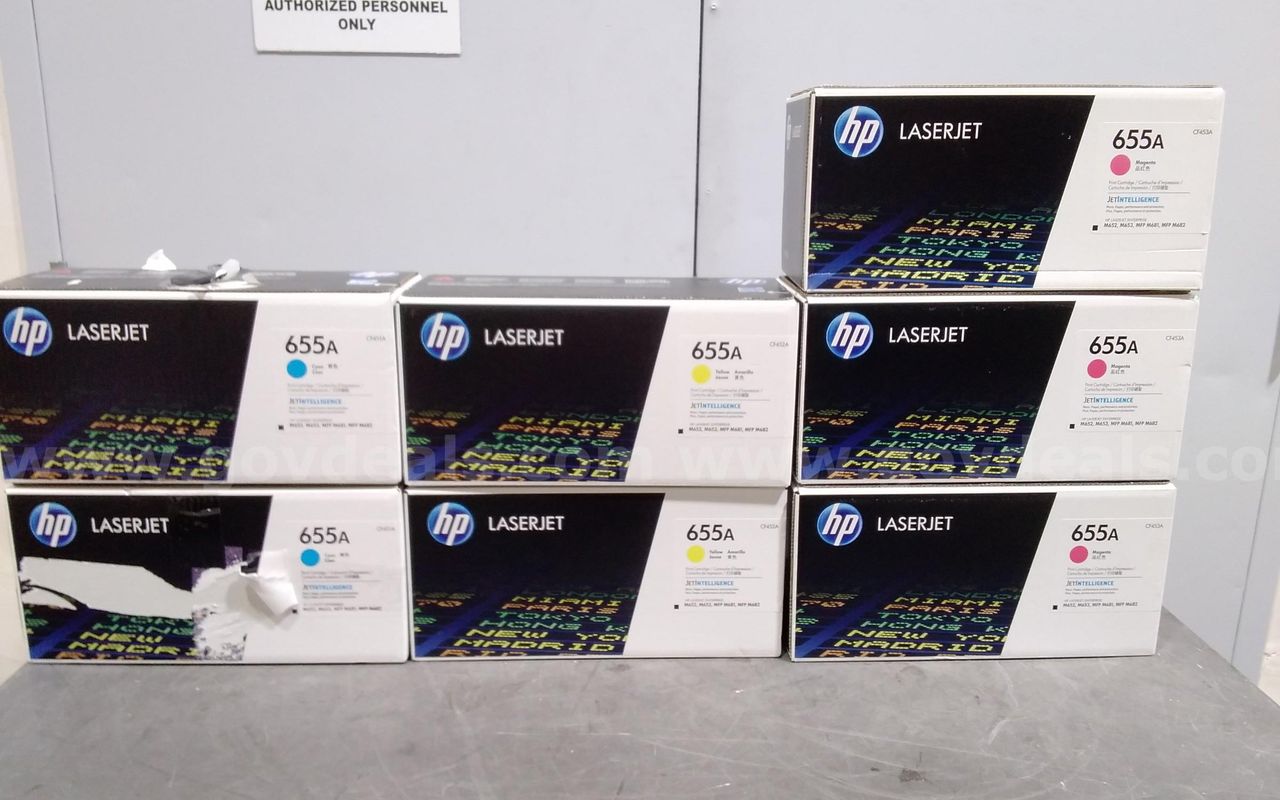 Lot of (7) HP 655A print cartridges (toner). New / Old stock. All expired