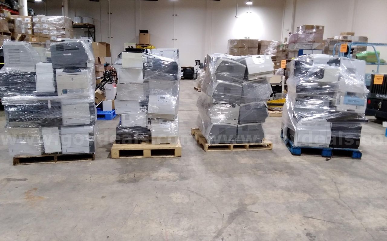 Lot of (4) Pallets of Miscellaneous printers. For parts or repair.