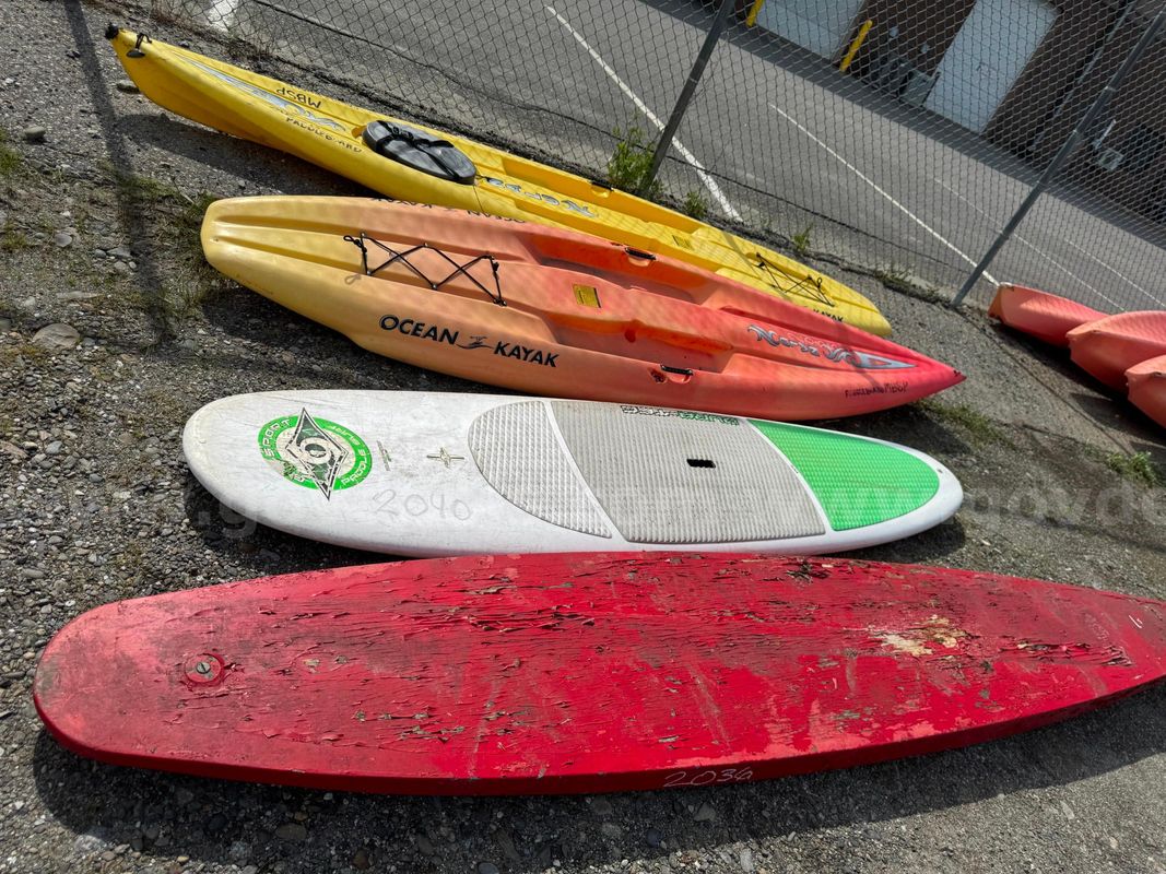 Lot of 4 – Kayak and Paddleboards, Ocean Kayak, BIC Sport SUP, Vintage Red Board, Yellow SUP
