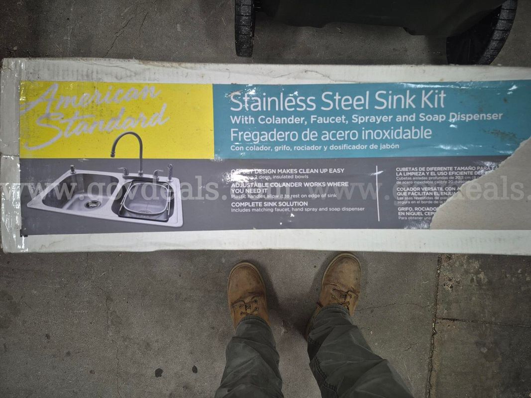 American Standard Stainless Steel Sink Kit (New/Unopened). Dimensions: 22" x 33" x 8".