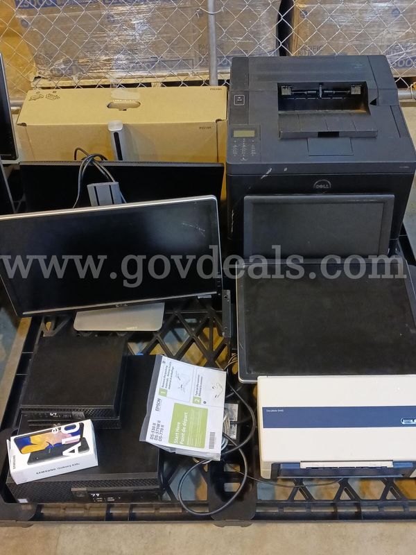 3 desktop computers, 5 monitors, 1 Color Laser Printer, 1 Xerox Scanner, 1 Cellphone
