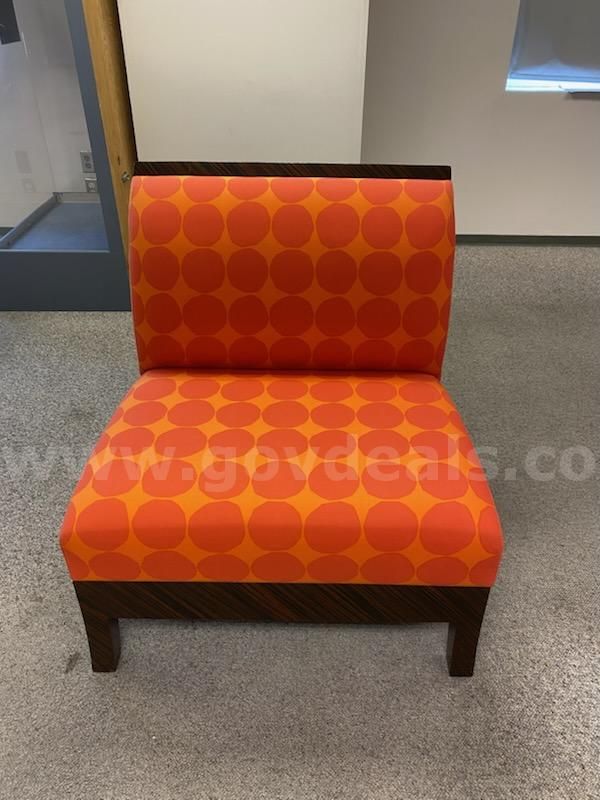 Modern Accent Lounge Chair - Orange Retro Pattern with Dark Wood Frame - Pick Up in Los Angeles