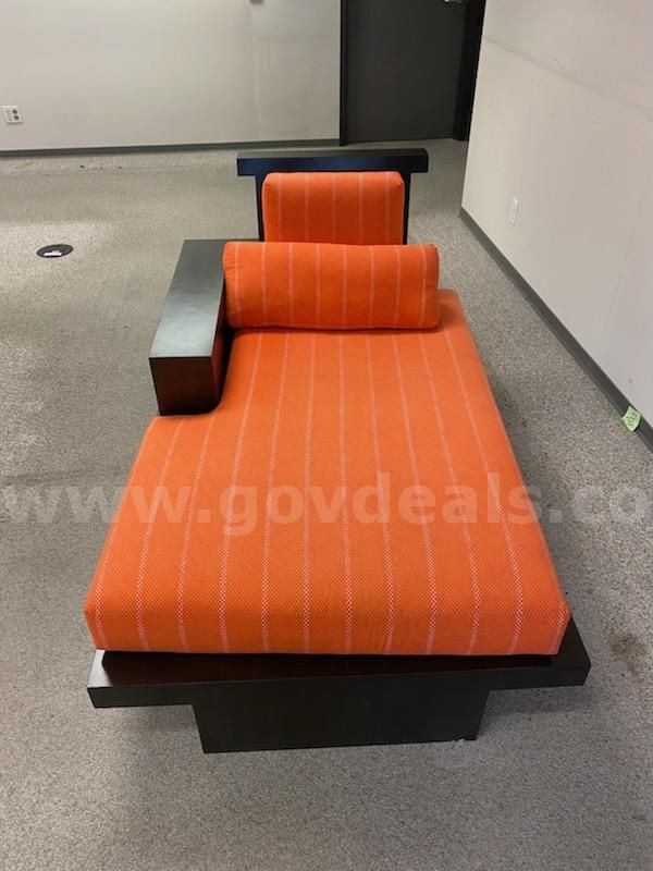 Modern Orange Lounge Chaise with Dark Wood Frame - Pick Up in Los Angeles