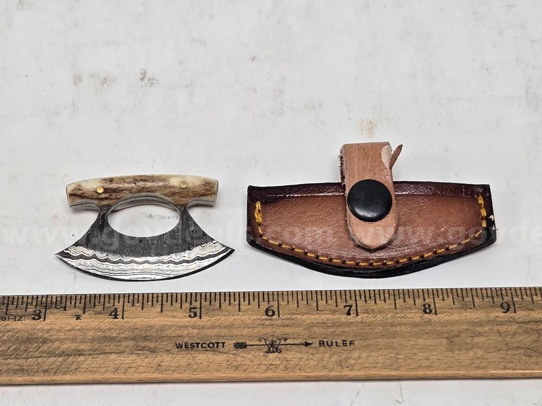 Mini Damascus Blade Ulu Knife w/ Bone Handle (Anchorage, AK)