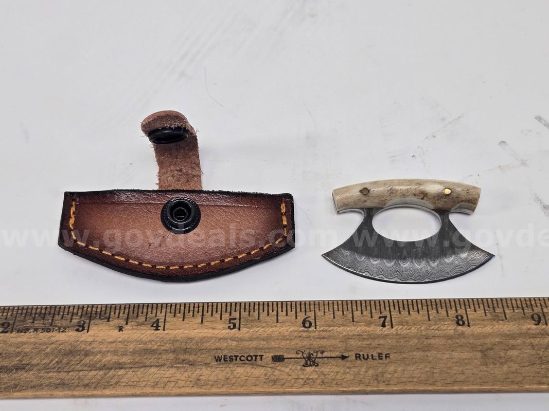Mini Damascus Blade Ulu Knife w/ Bone Handle (Anchorage, AK)