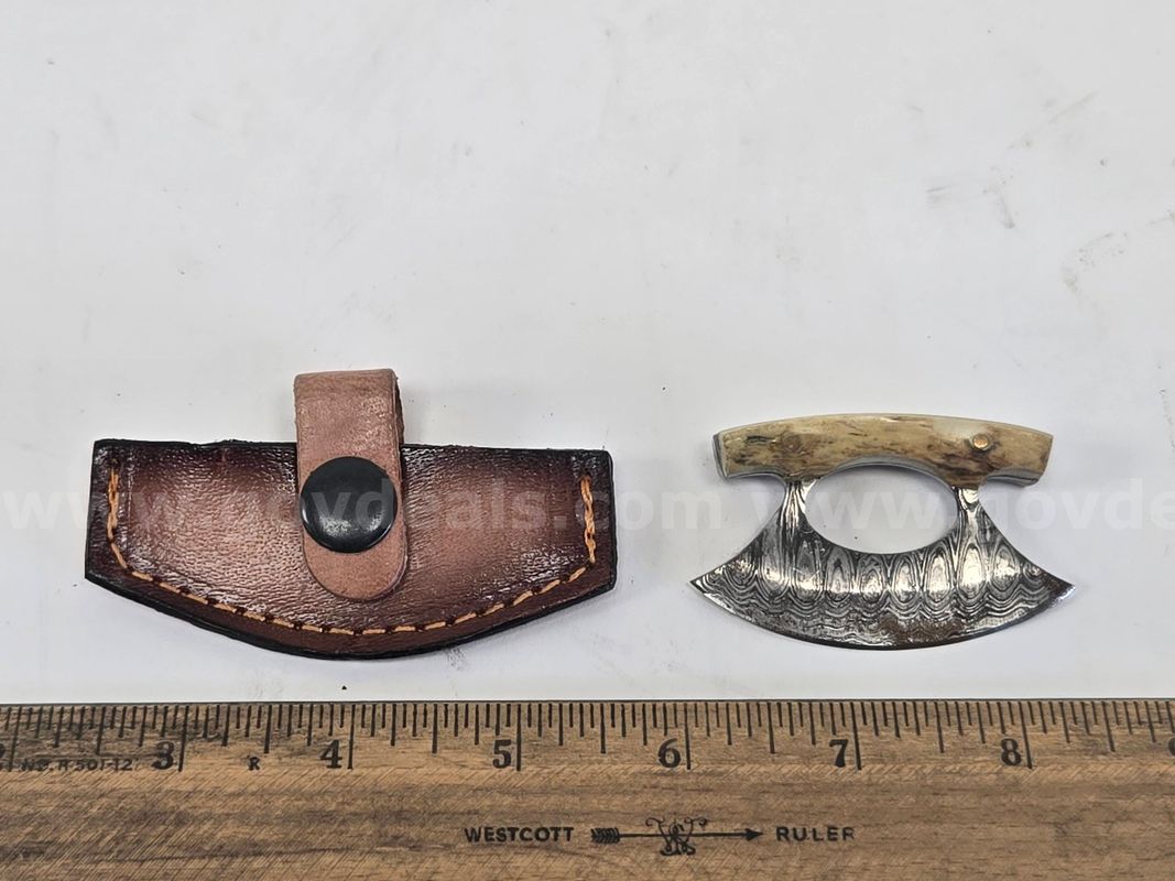 Mini Damascus Blade Ulu Knife w/ Bone Handle (Anchorage, AK)