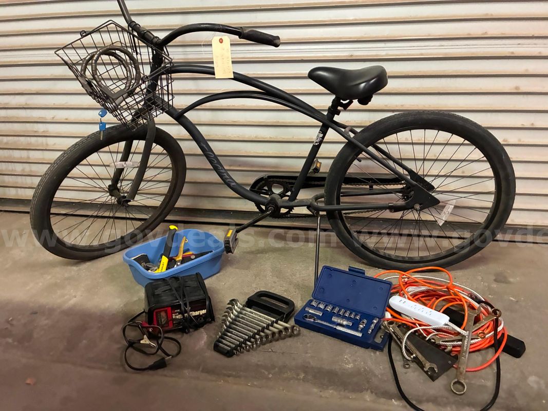 Black bicycle and tools