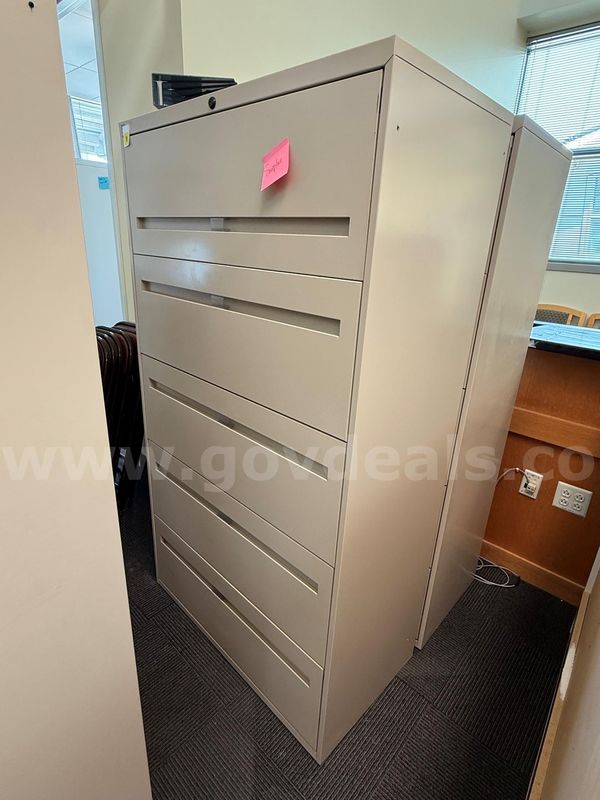 (3) 5 Drawer Lateral File Cabinets - Beige