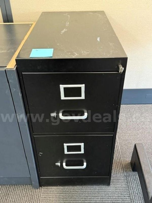(1) 2 Drawer Filing Cabinet with Key in Black
