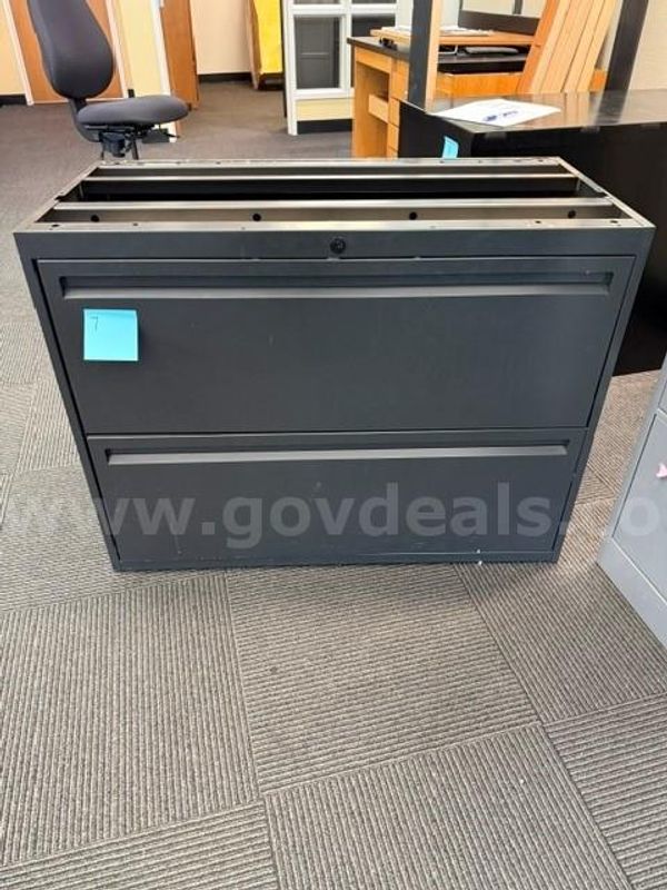(1) 2 Drawer Lateral File Cabinet  - Dark Grey - No Top - No key