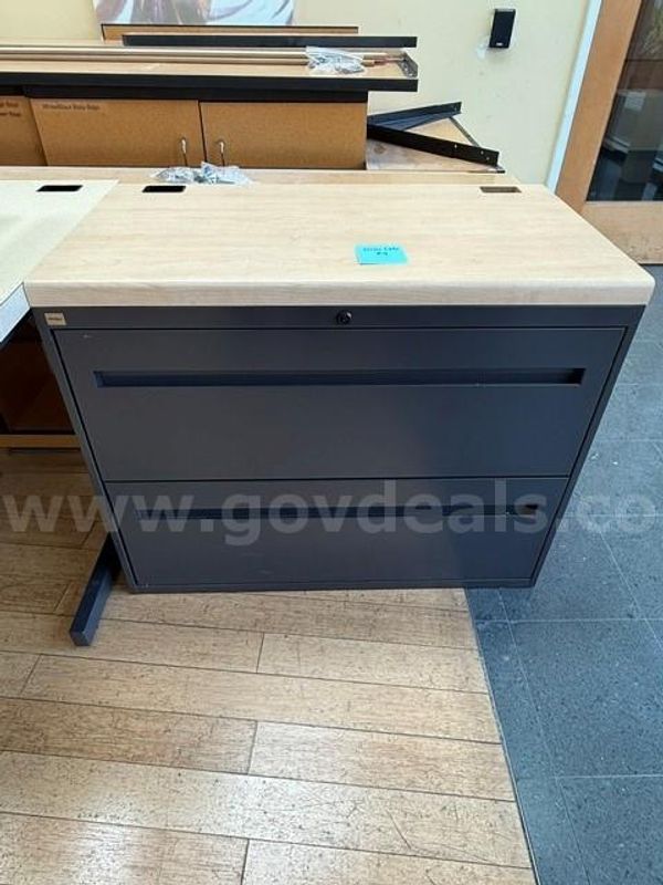 (1) 2 Drawer Lateral File Cabinet - Dark Grey - Maple Top - No Key