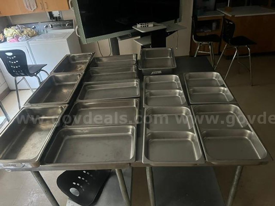 Large Lot of Commercial Stainless Steel Steam Pans and Lids