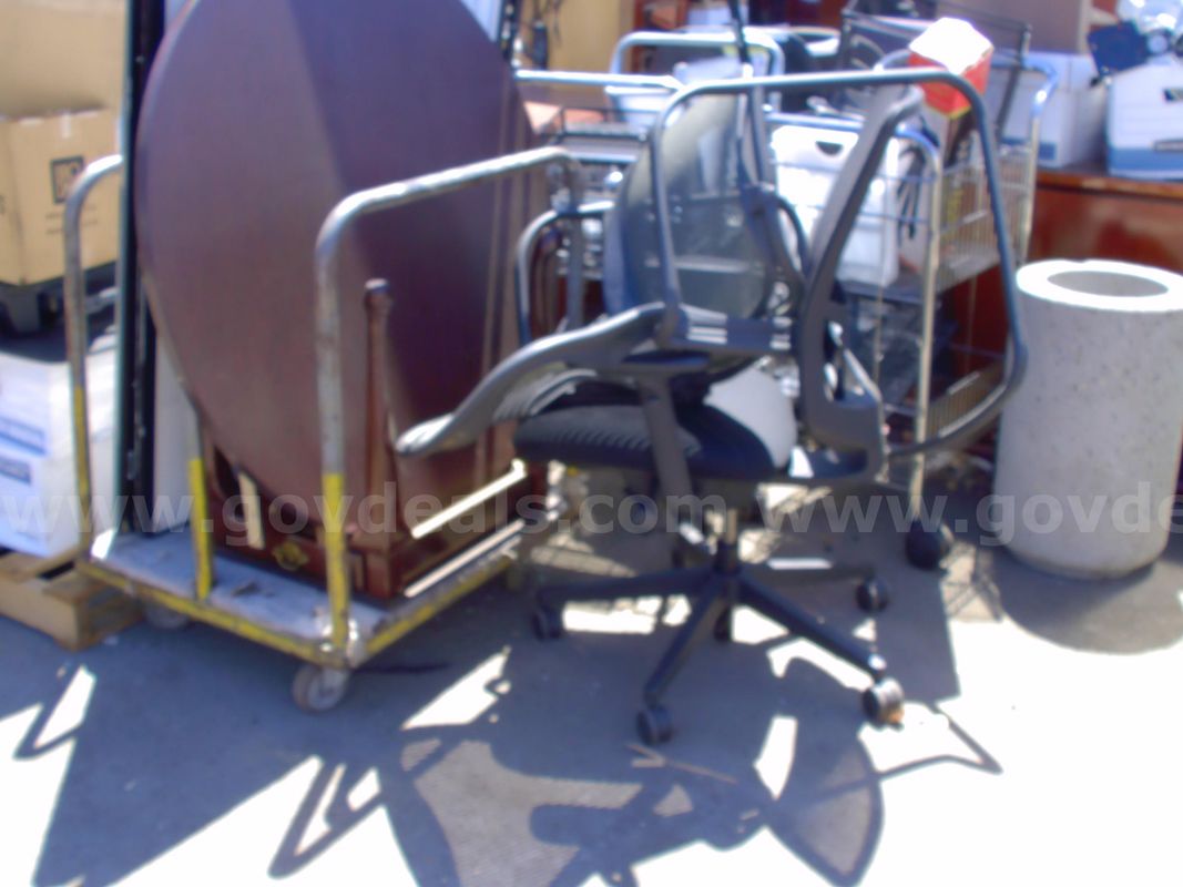 Chairs, Table, metal shelves, cart, step stools