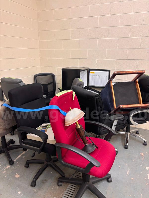 Mini Fridge & Assorted Chairs