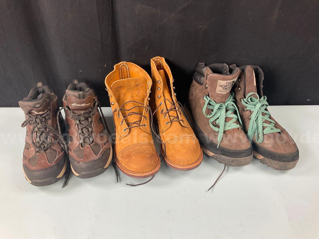 3 - Fashion Boots Labeled Red Wing, The North Face and Eddie Bauer
