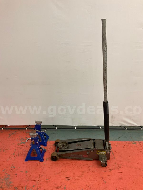 Pittsburgh Automotive Floor Jack Model Unknown with 2 - Pittsburgh Automotive 3-Ton Jack Stands