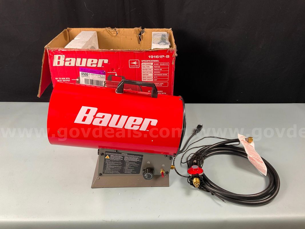 Bauer Forced Air Corded Portable Heater, Model 19161P-B, Includes Box and Accessories, Powers On