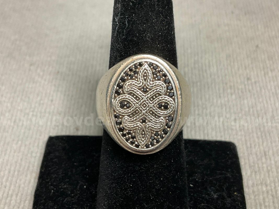 Fashion Sterling Silver Signet Ring with Stones Labeled as Thomas Sabo, 15.92 Grams, Size 7 (Bent)