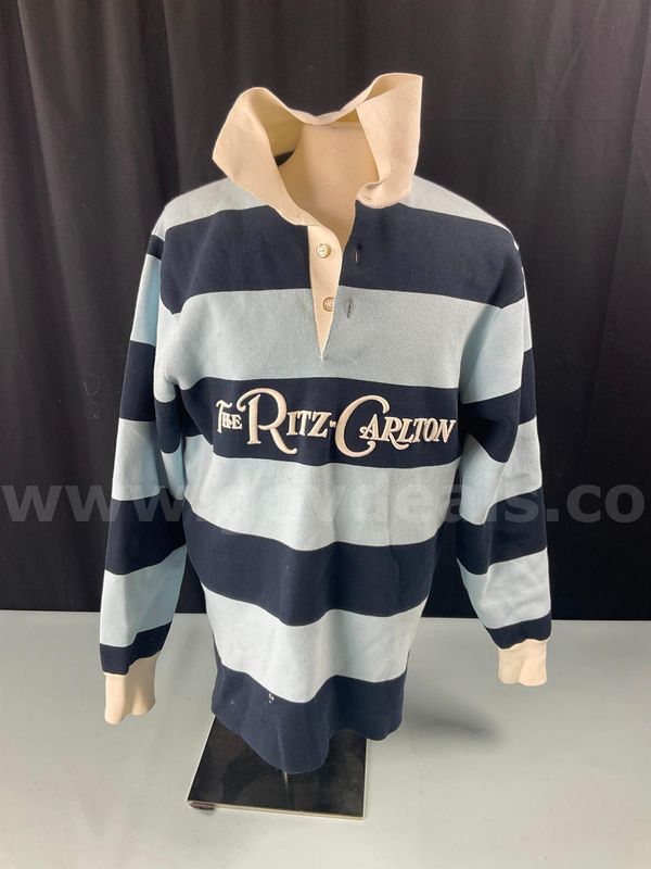 Fashion Clothing Item Labeled as Ritz-Carlton x Late Checkout Rugby Polo, Size: L