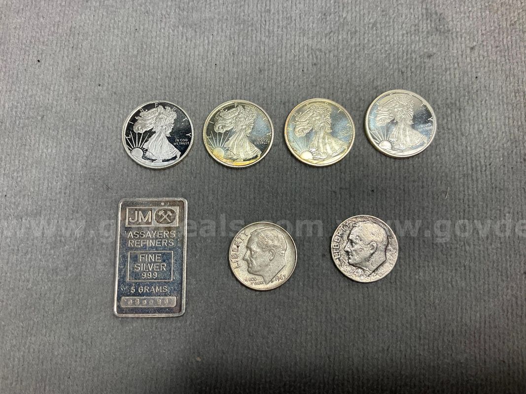 Lot of Silver Coins and Bullion, Weight 22.18g