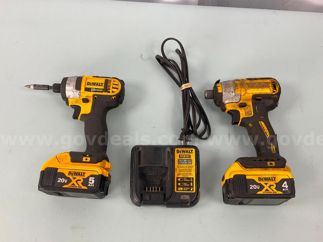 2 - DeWalt Cordless Power Tools with Batteries and Charger, All Power On