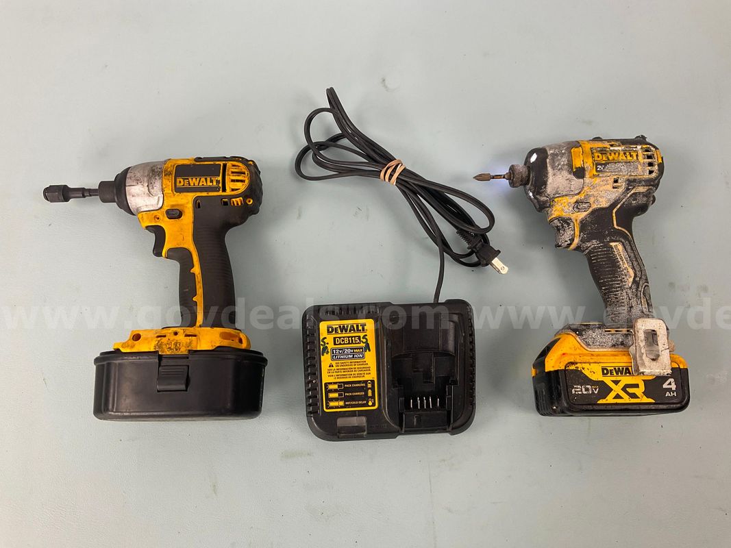 2 - DeWalt Cordless Power Tools with Batteries and Charger, All Power On