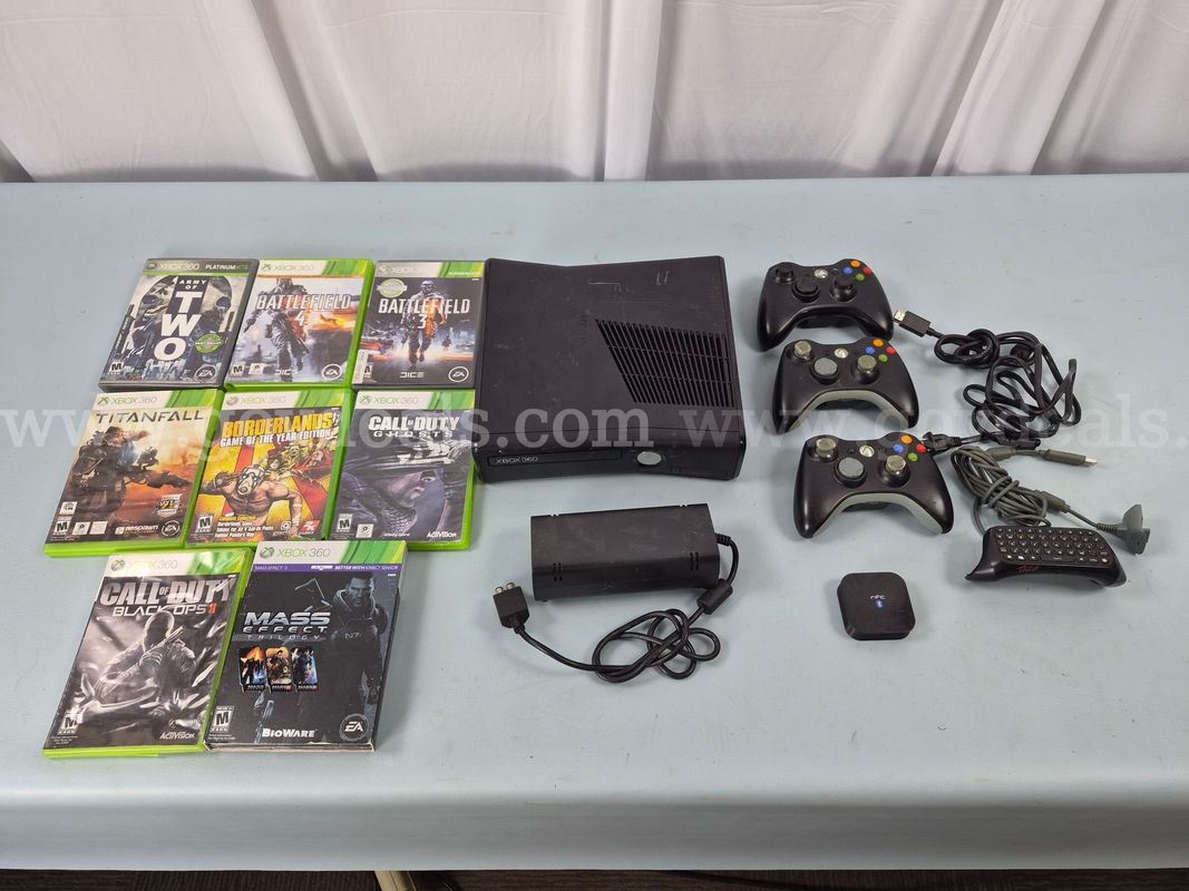 Microsoft Xbox 360 Gaming Console with 3 - Controllers, 10 - Xbox 360 Games, Power Cables and Accessories