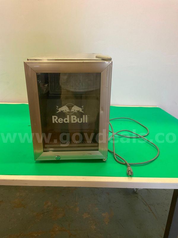 The Style Cooler Promotional Mini Fridge, Model SC-1 with Red Bull Energy Logo, Powers On (Damaged Trim)