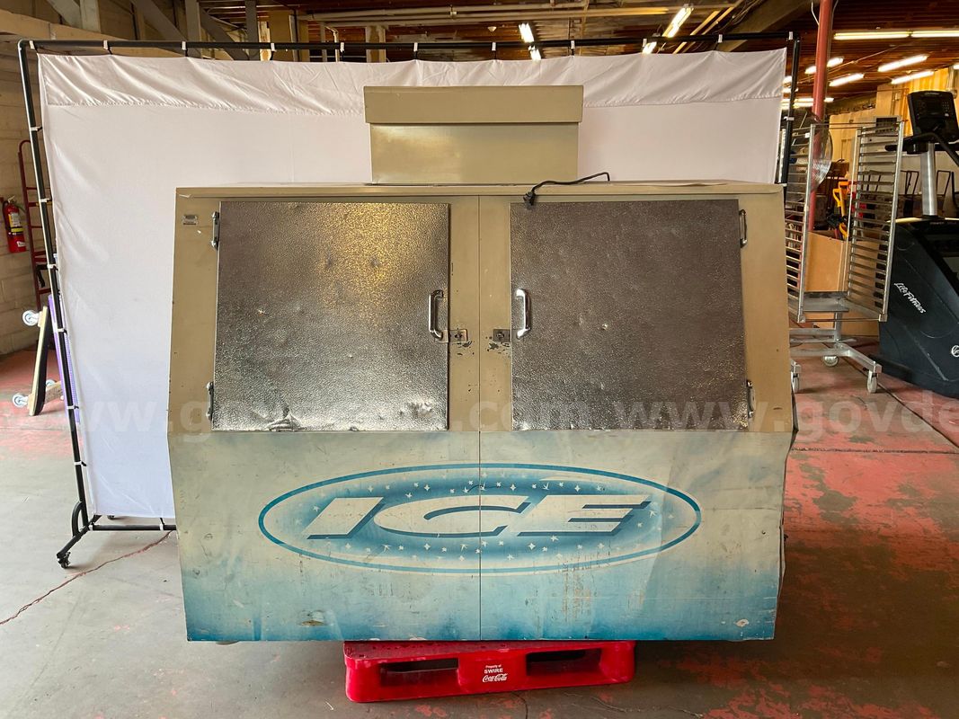 Commercial Bagged Ice Merchandiser, Model Unknown, Powers On (Damaged Trim)