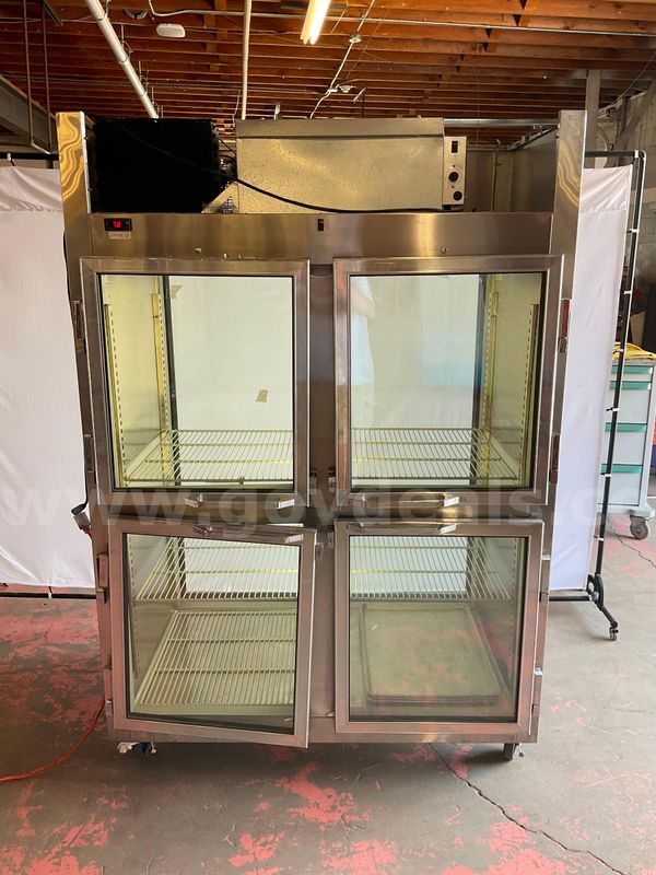 Randell Double-Door Pass-Through Refrigerator, Model 2020PM, Powers On (Damaged Trim)