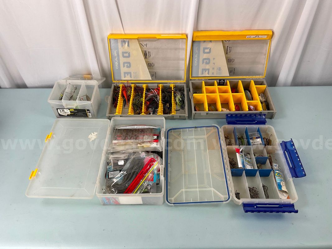 Lot of Fishing Storage Containers With Fishing Tackle & Lures