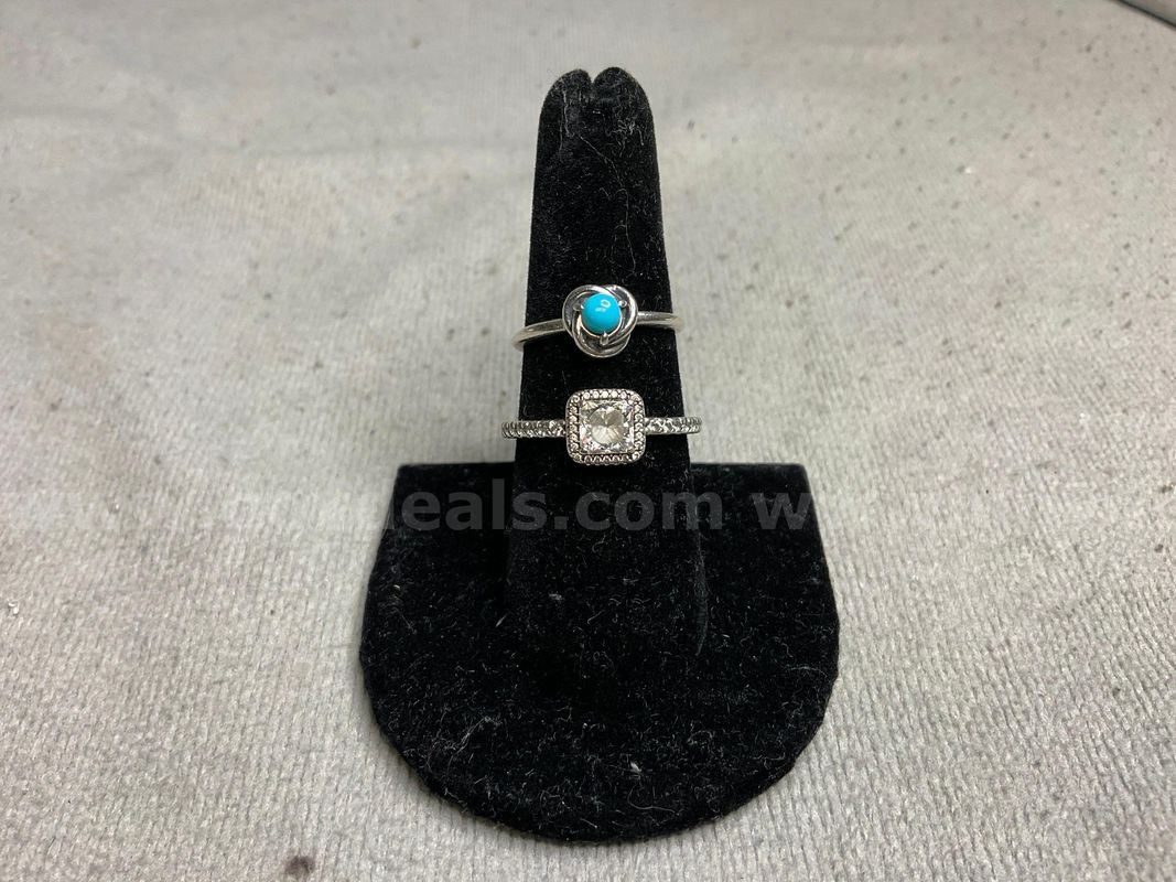 2 - Fashion Silver Rings With Stones, Labeled as Pandora: Sizes 6 & 8, Total Weight 5 Grams