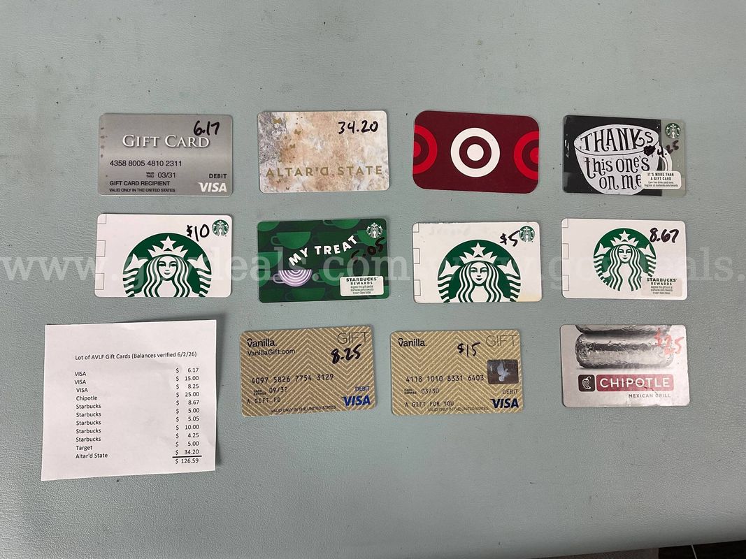 Lot of Misc Gift Cards, Total Balance $126.59