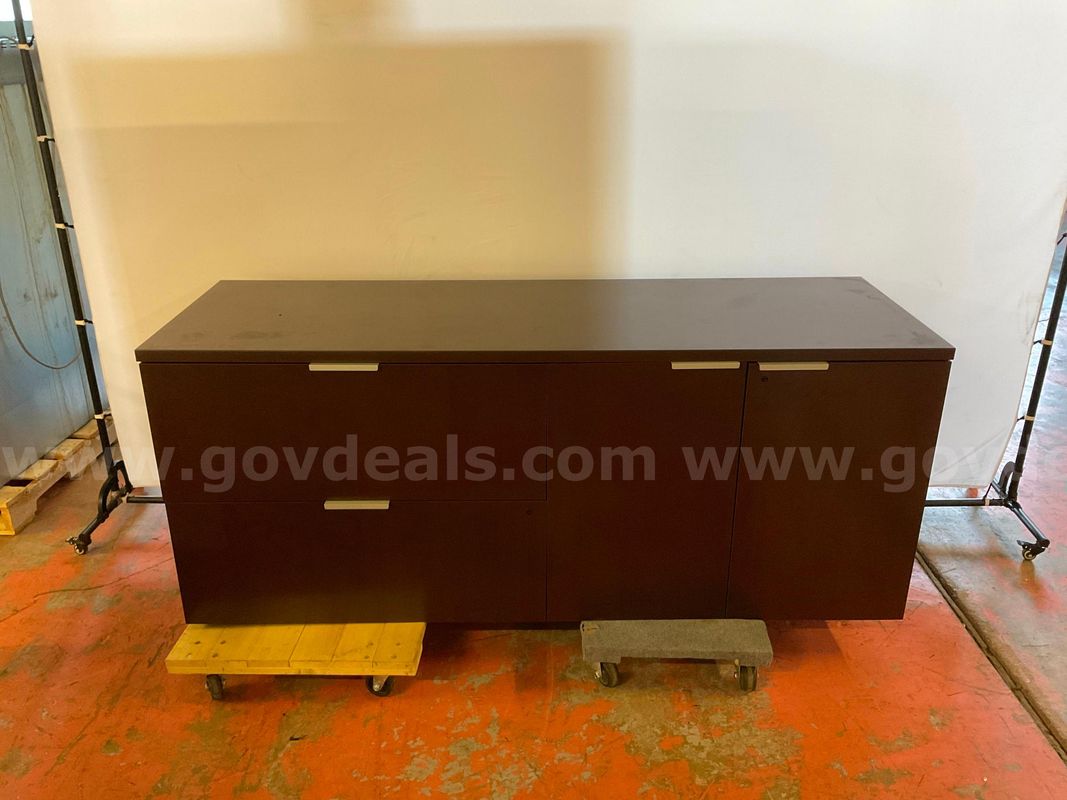 Dark Brown Wood Office Credenza Cabinet with Storage Cabinet & 2 - Drawers