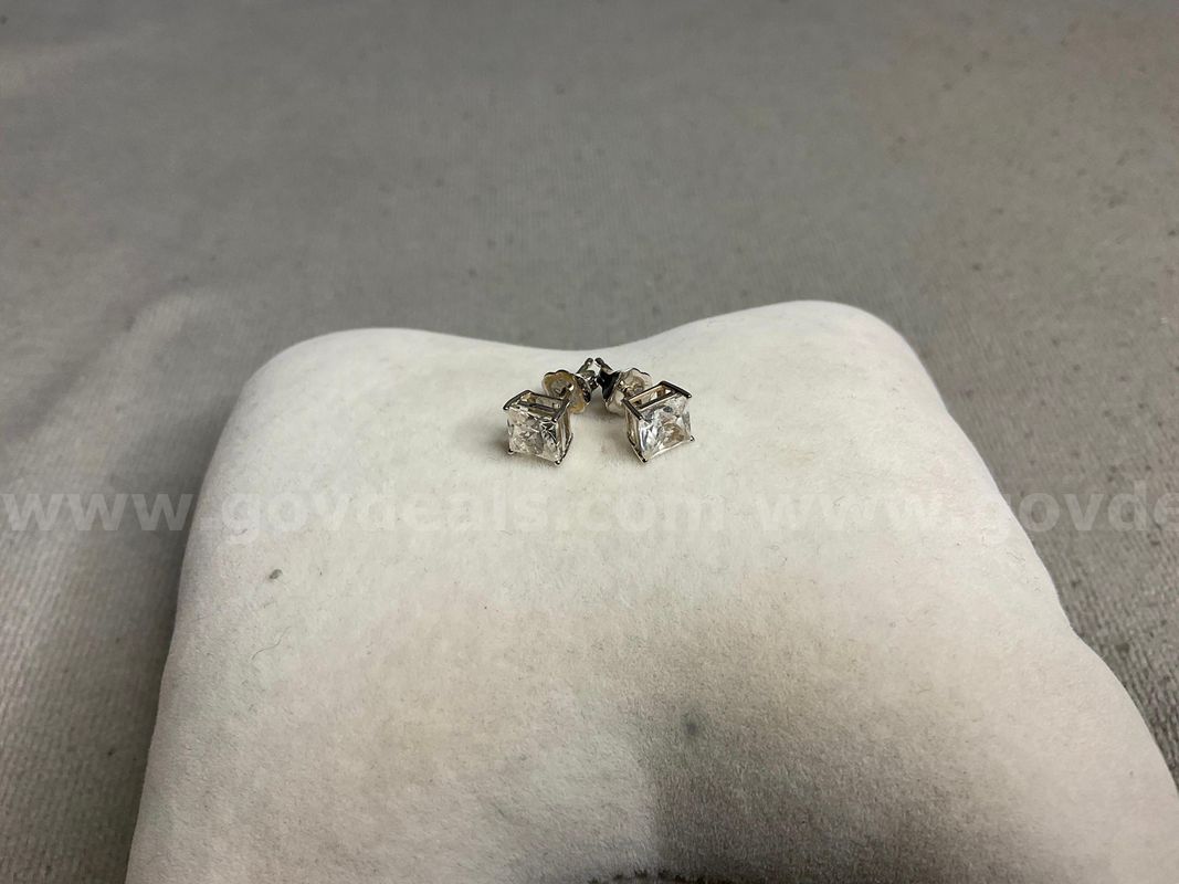 Gold Earrings With Stones, 1.39 Grams Total Weight
