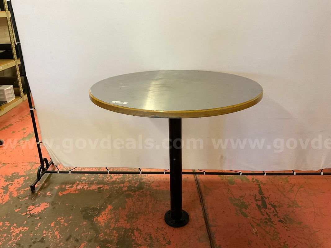 Stainless Topped Wooden & Metal Table, 42"x42"