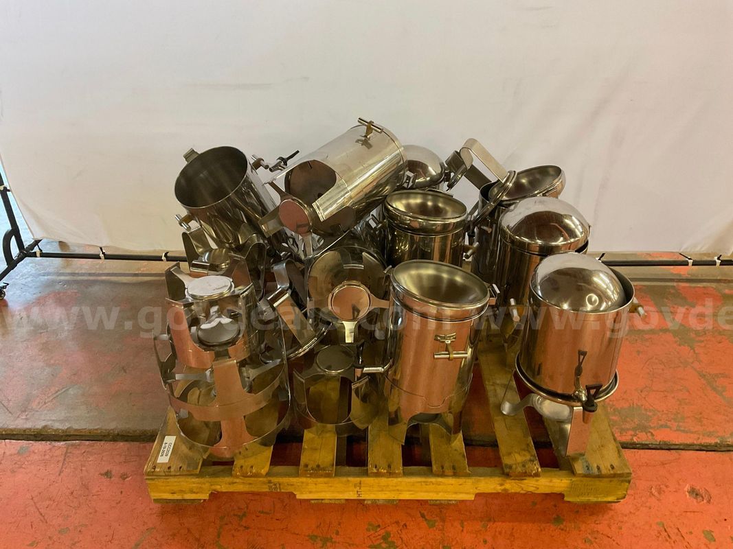 Lot of Stainless Steel Hot Beverage Dispensers With Stands