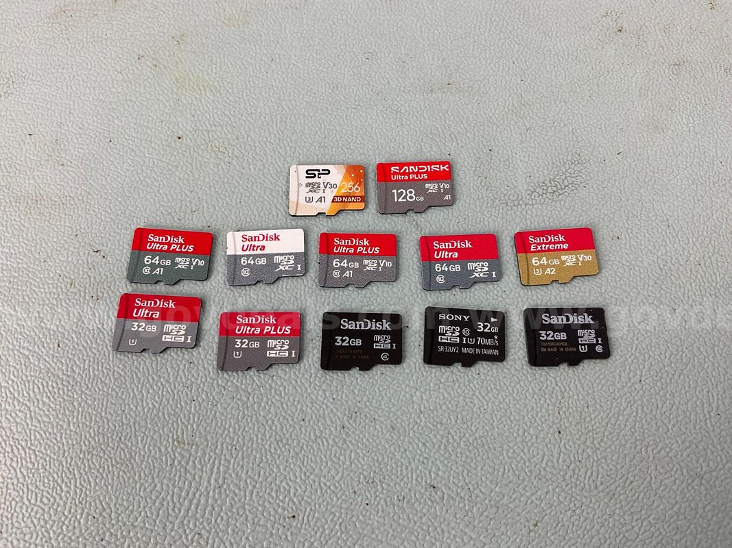 12 - Micro SD Cards: 1 - 256gb, 1 - 128gb, 5 - 64gb & 5 - 32gb