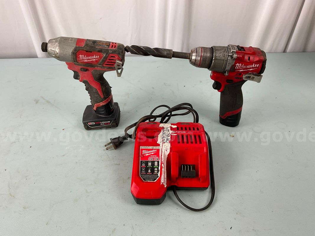 2 - Milwaukee Cordless Drills With 2 - Batteries & 46-59-1808 Battery Charger