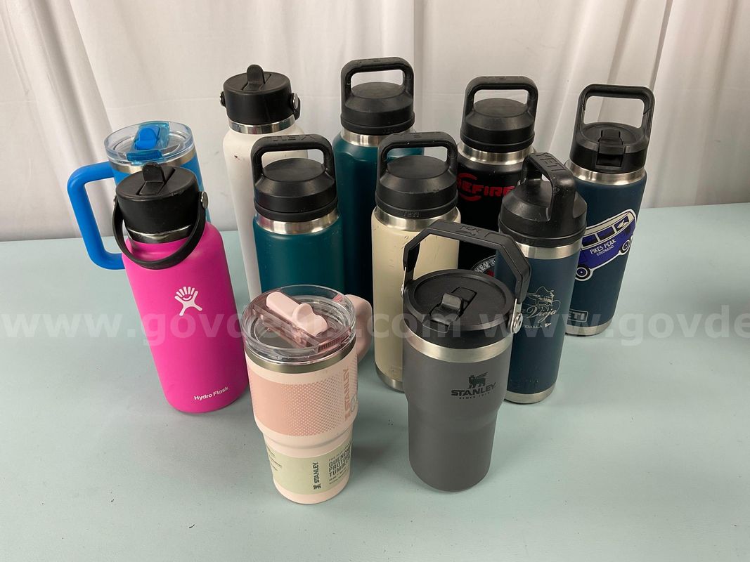11 - Water Bottles: Labeled as 6 - YETI, 3 - Stanley & 2 - Hydroflask