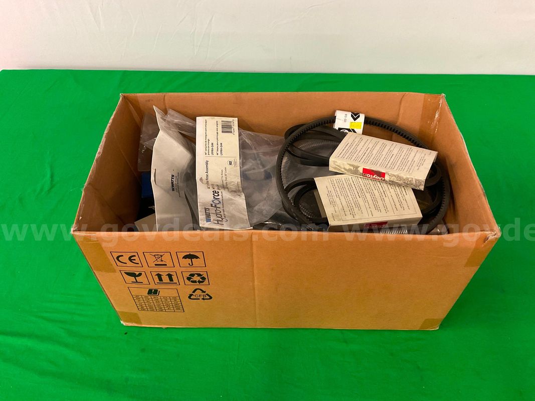 Box of Misc Belts, Bolts, Parts & Fixtures