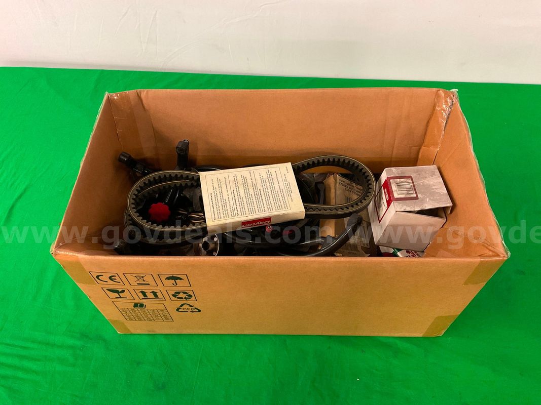 Box of Misc Belts, Bolts, Parts & Fixtures
