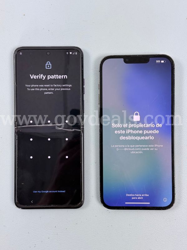 2 - Cellphones (User Locked): 1 - Apple and 1 - Motorola (Both Power On)