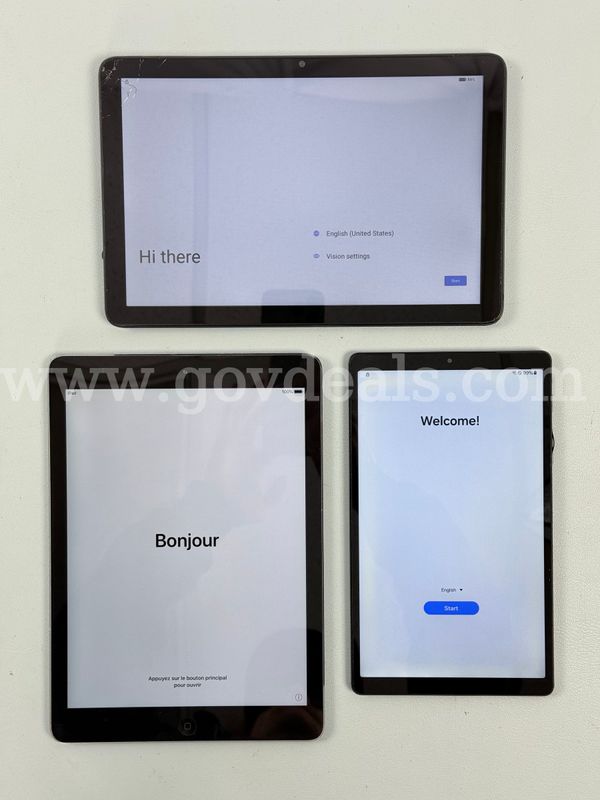 3 - Tablets (User Locked): 1 - Apple, 1 - Samsung, & 1 - Vortex (All Power On)