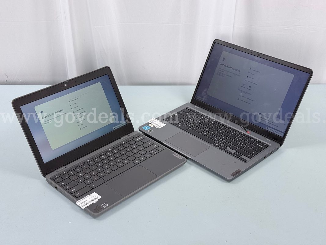 2 - Lenovo Laptops: IP Slim 3 Chrome & 100e Chromebook Gen 4 (Both Power On)