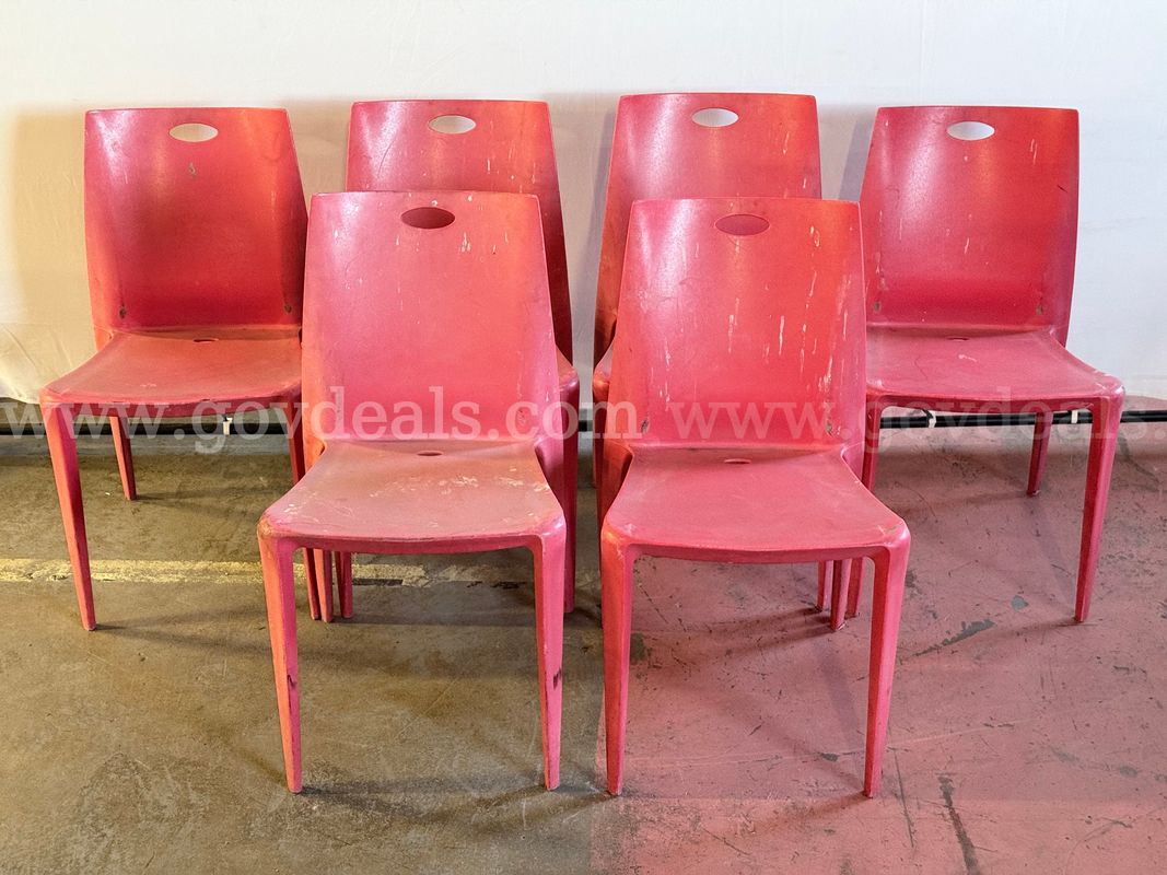 6 - Unknown Brand Red Plastic Chairs (With Signs of Wear)