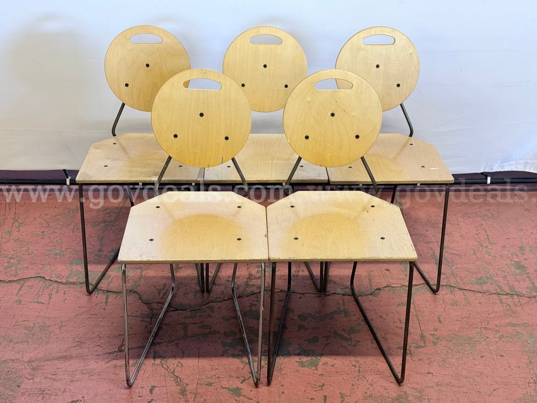 5 - Unknown Brand Wooden and Metal Chairs (With Signs of Wear)