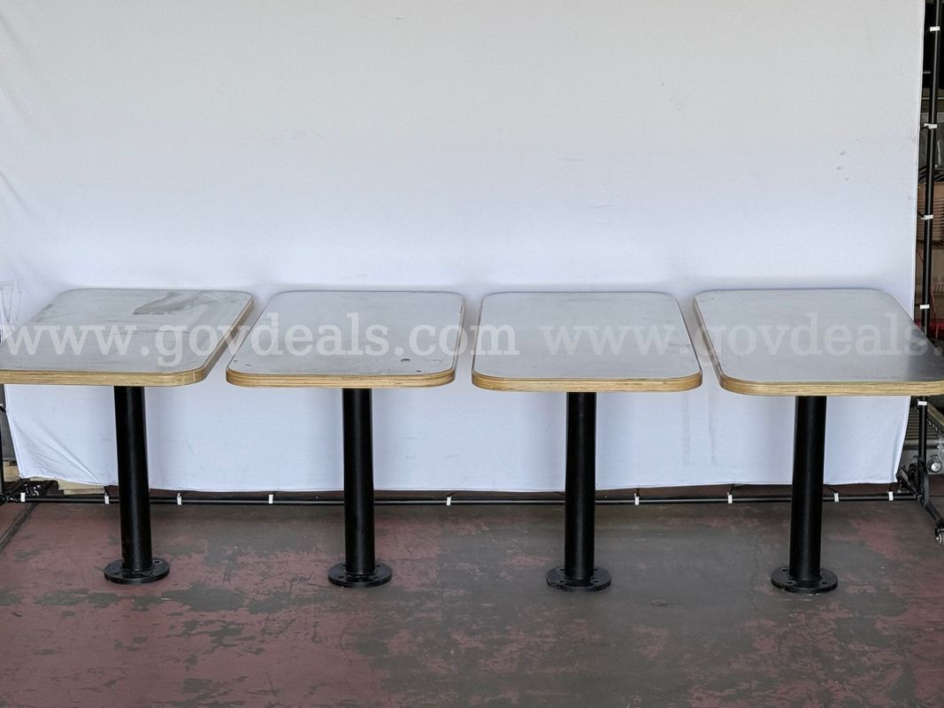 4 - Stainless Steel Topped Wooden & Metal Rectangular Tables (L) 42" x (W) 24" x (H) 30"