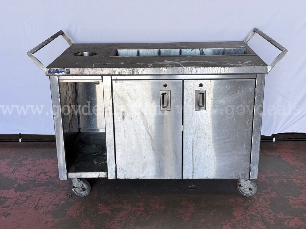 Universal Stainless Steel Food Service Cart on Wheels, (L) 55" x (W) 30.5" x (H) 38" (Missing Door)